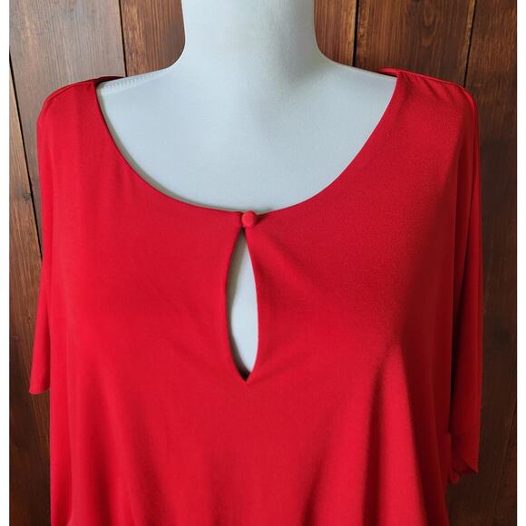 Coldwater Creek Women 14 Red Knee-Length Flutter Sleeve Dress Keyhole Neck Sleek - Picture 4 of 16